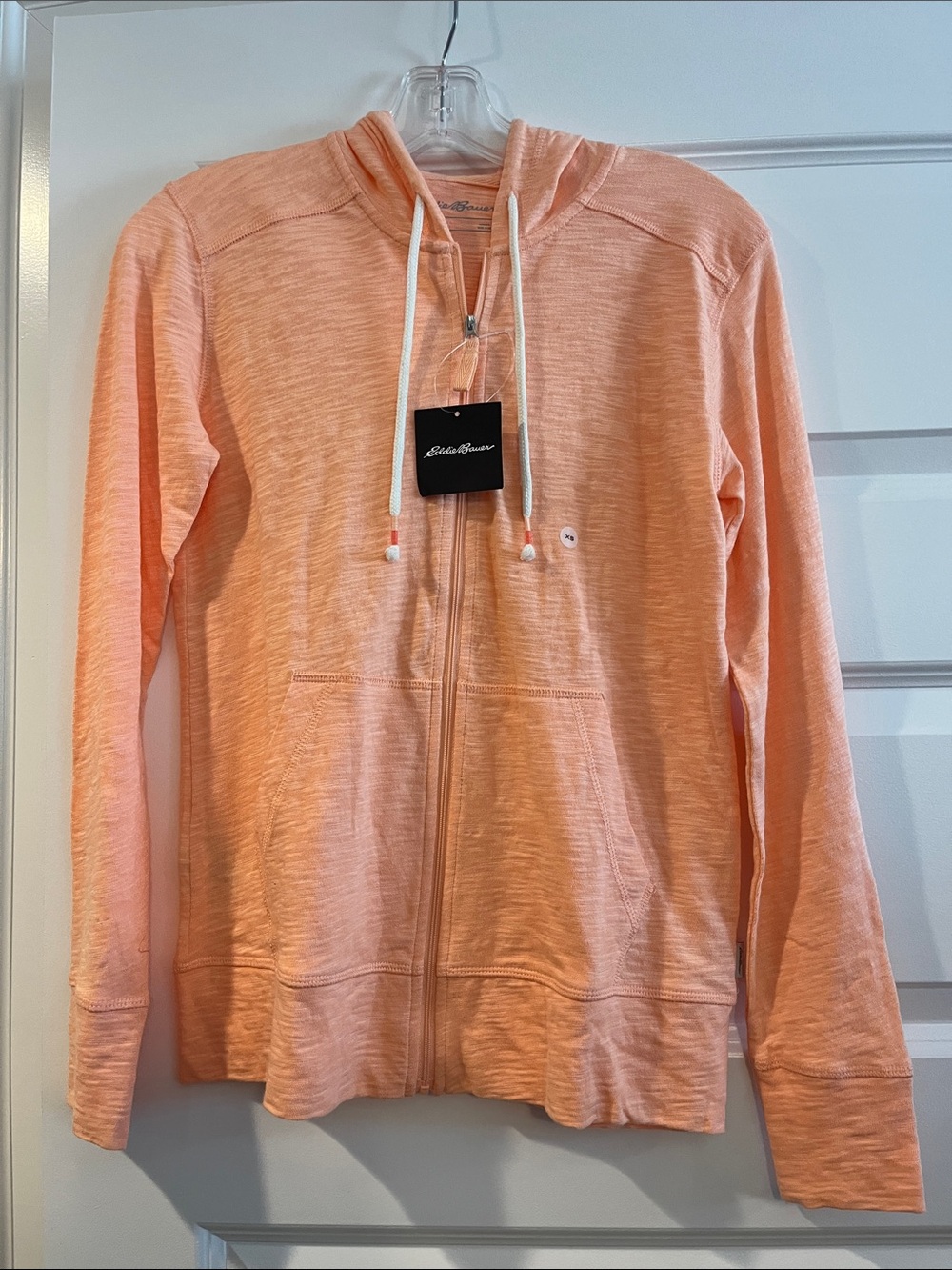 Eddie Bauer long sleeve lightweight slub full zip hoodie jacket peach NWT XS